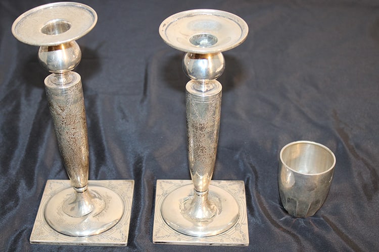 Pair of Heavy Sterling Candlestick & 800 Silver Cup (1 of 7)