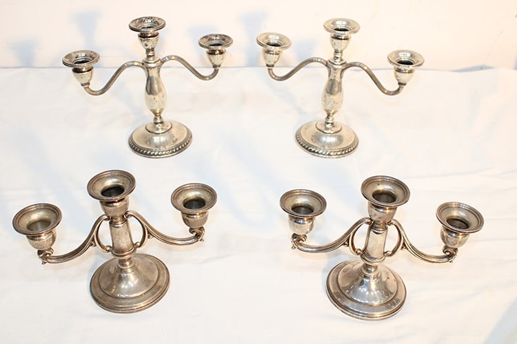 2 Nice Sets of Sterling Silver Candelabras: 2 Nice Sets of Sterling Silver Candelabras. No dents or damage, one is monogramed, both are weighted. Estate fresh.
