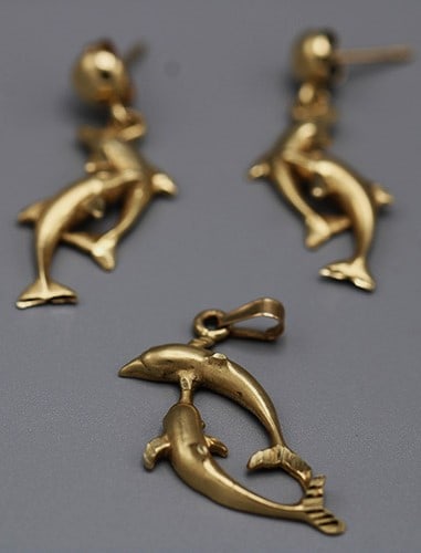 Matching Set of 14K Dolphin Earring and Pendant, 3.2 Dwt. (1 of 6)