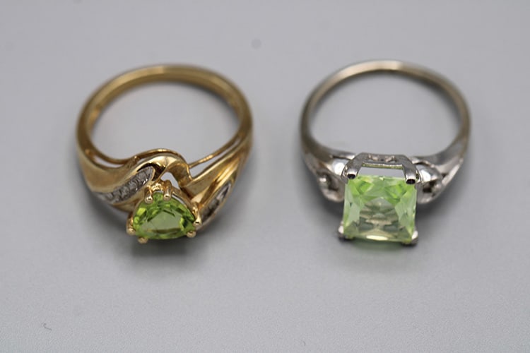 2- 10K Gold "Peridot" Rings, One with Diamonds (3.9 Dwt Toal Weight). (1 of 5)