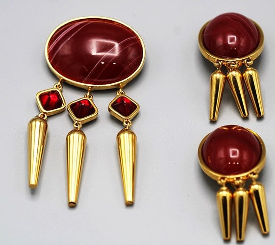 Vintage 1980's Yves Saint Laurent Gold Tone Earrings & Brooch (1 of 4)