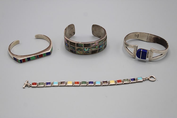 4 Real Nice Sterling Bracelets with Varying Stones: 4 Real Nice Sterling Bracelets with Varying Stones. Nice condition. Estate fresh.
