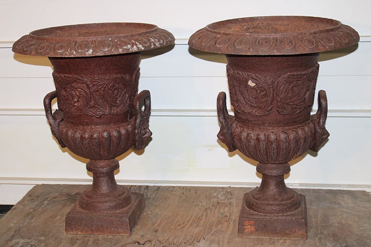 Wonderful Pair of Large 25" Tall Cast Iron Garden Urns (1 of 6)