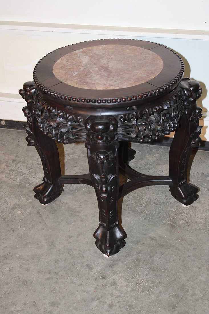 Antique Marble Top Chinese Carved Plant Stand (1 of 4)