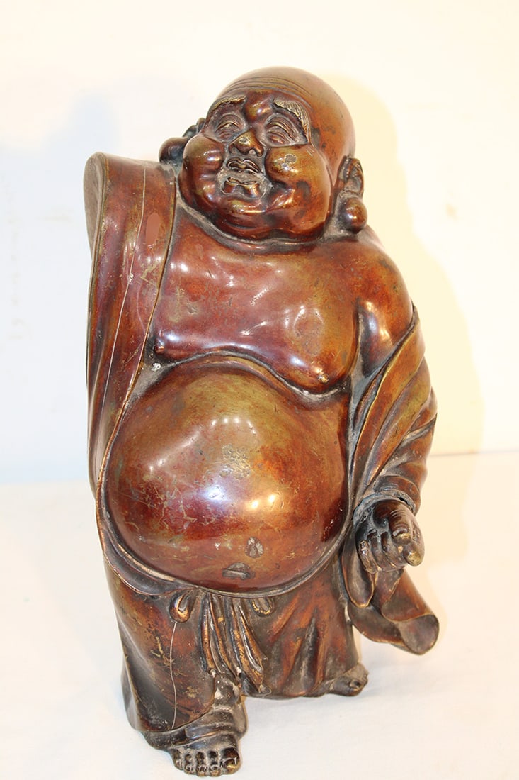 Artist Signed Antique Bronze Hotei "Laughing Buddha" (1 of 9)