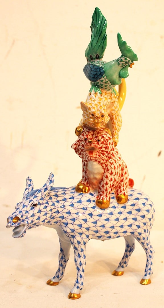 Rare Herend Figurine Titled "Musicians of Bremen Donkey, Cat, Dog, Rooster" (1 of 5)