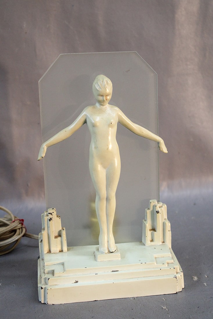 Signed Frankart Art Deco Silhouette Lamp: Signed Frankart Art Deco Silhouette Lamp. Original White, some minor chipping consistent with age. Approximately 10.5" tall.