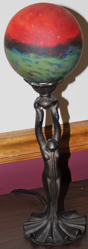 Art Deco Style Figural Lamp with a Nice Red Shade (1 of 5)