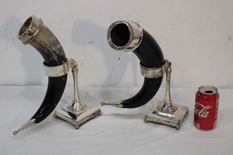 Pair of Steer Horn Vases with Adjustable Bases (1 of 6)