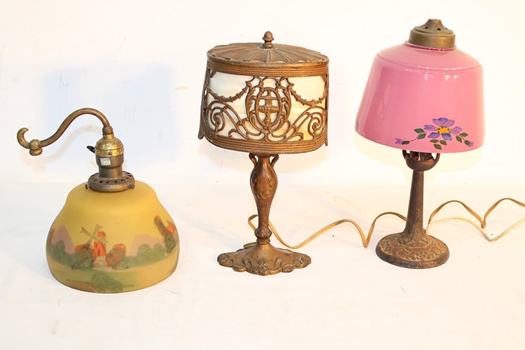 2 Boudoir Lamp and Sconce with Reversed Painted Shades (1 of 5)