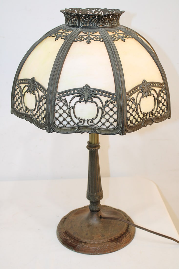 14" Signed Miller Slag Glass Table Lamp (1 of 4)