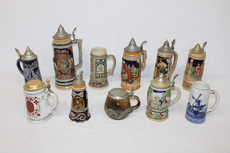 11 Antique Steins, 4 with Music Boxes (1 of 5)