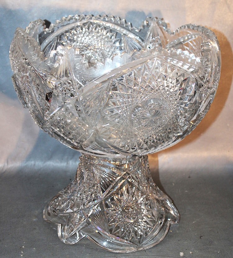 Large 2 piece Brilliant Cut Glass Punch Bowl (1 of 6)