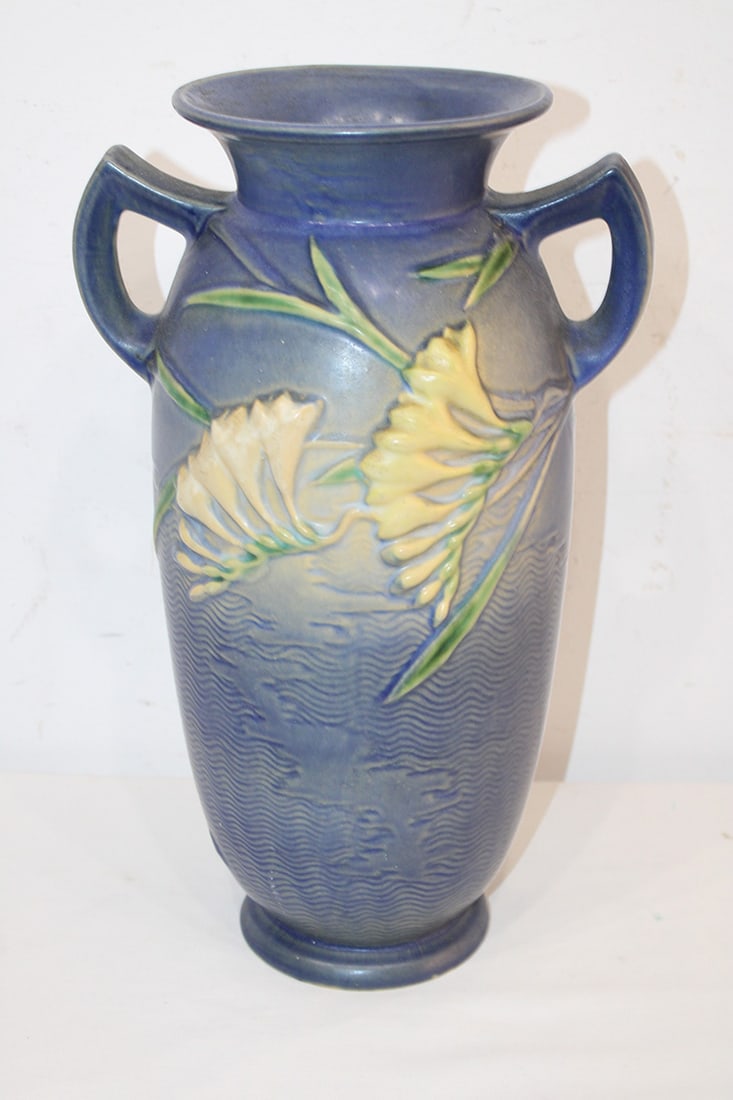 Large 15" Blue Fresia Roseville Pottery Vase (1 of 7)