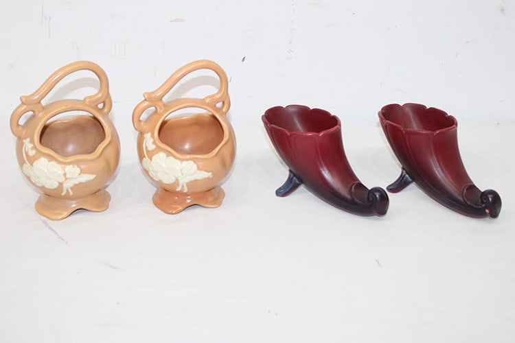 4 Pieces of signed Weller Including Loru Mulberry footed Cornucopia (1 of 6)