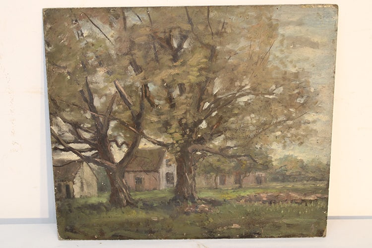 Early Impressionist Oil on Artist Board of an Old Farm House (1 of 4)