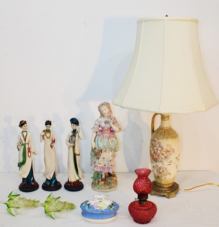 Group of Vintage Antiques Including Royal Worchester Lamp (1 of 6)