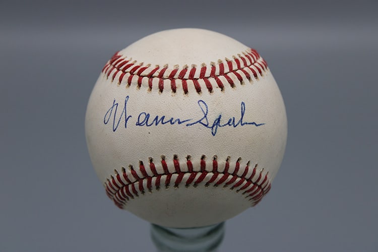 Warren Spahn Signed Baseball: Warren Spahn signed baseball from a Schenectady collector's estate.
