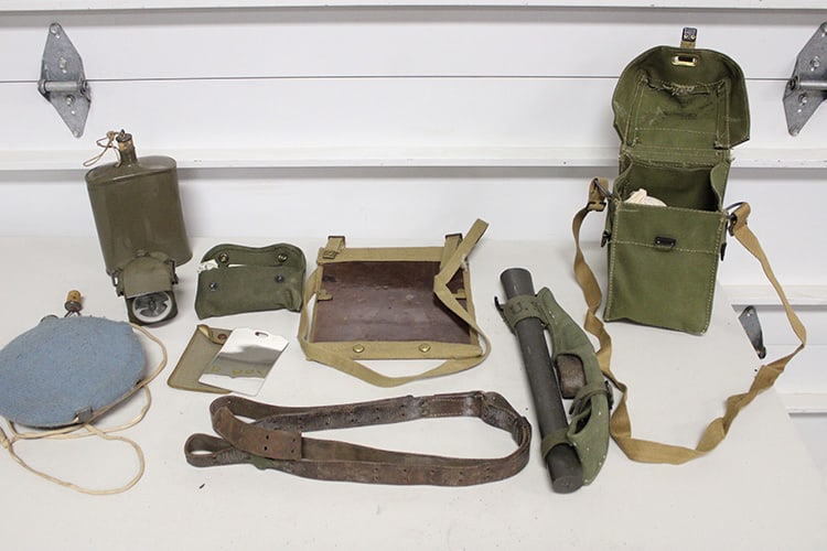 WW2 and Related Accessories: WW2 and Related Accessories. Lights, flasks, canteen, collapse able pickaxe, British map clip, ect. North Adams estate.