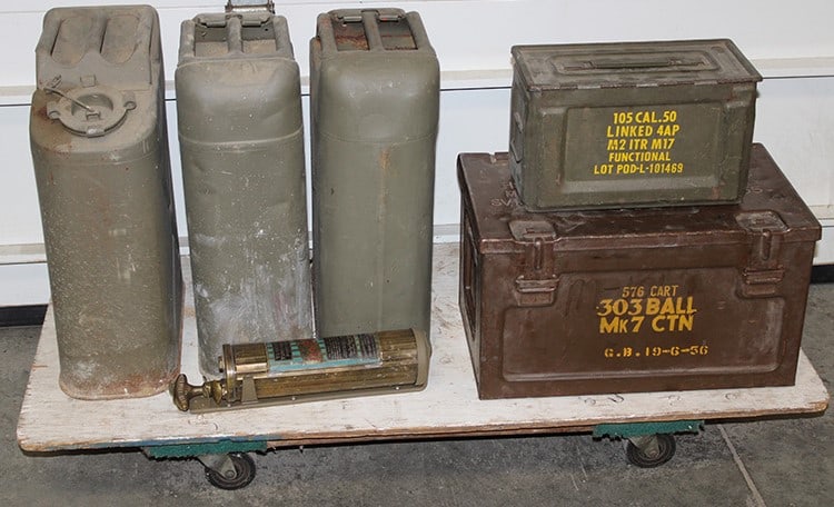 2 Military Ammo Boxes (metal), 3 WW2 Gas Cans (1 of 4)
