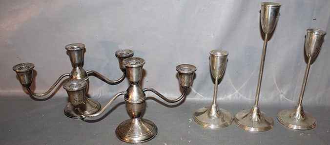 5 Nice Sterling Weighted Candlestick Including 3 Graduated Mid Century (1 of 4)