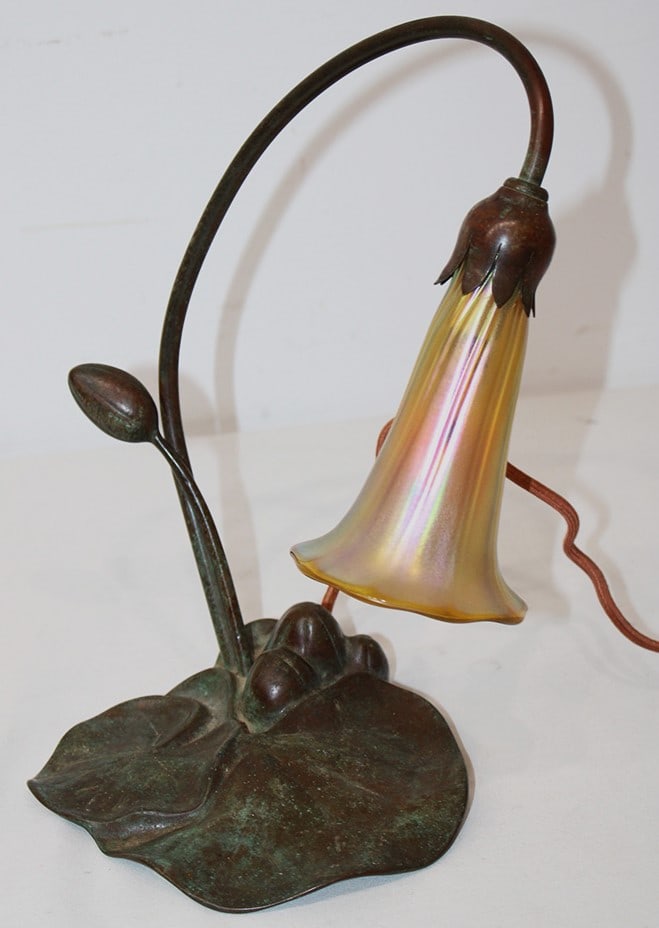 Signed Buffalo Studios Bronze Lily Pad Lamp (1 of 5)