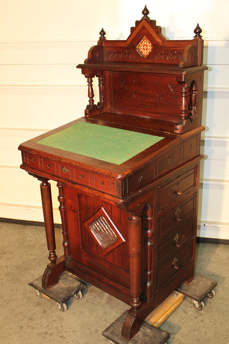 Cute Victorian Walnut Davenport Desk with Gothic Accents (1 of 8)