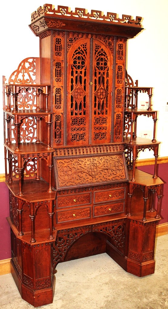 Exceptional Gothic Style Tramp Art Secretary Desk in Walnut (1 of 13)