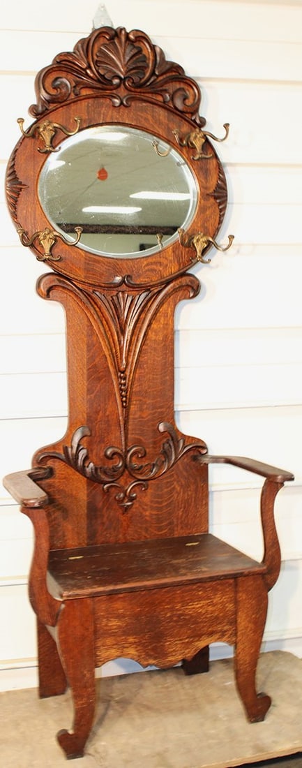 Sweet Small Oak Lift Seat Hall Tree (1 of 5)