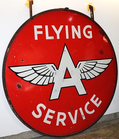 One Of The Cleanest Antique 6' Porcelain "Flying A" Double Sided Highway Sign (R4-56) (1 of 10)