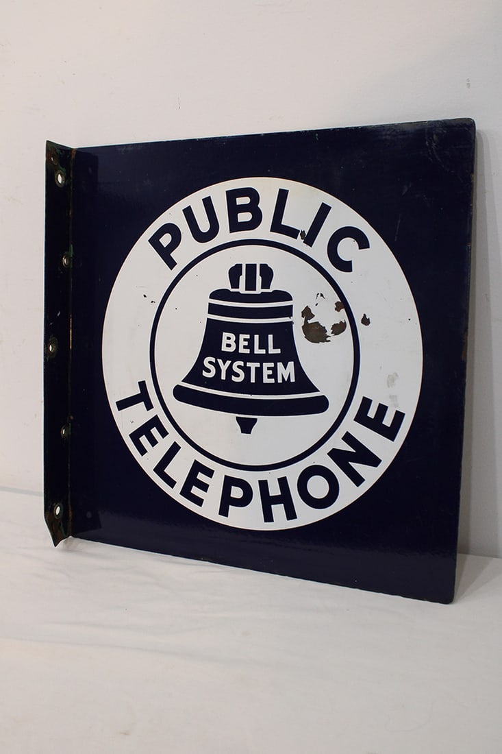 Large Antique Porcelain Bell Systems Public Telephone Sign (1 of 4)