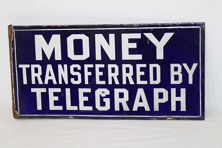 Antique Porcelain "Money Transfer by Telegraph Sign" (1 of 4)