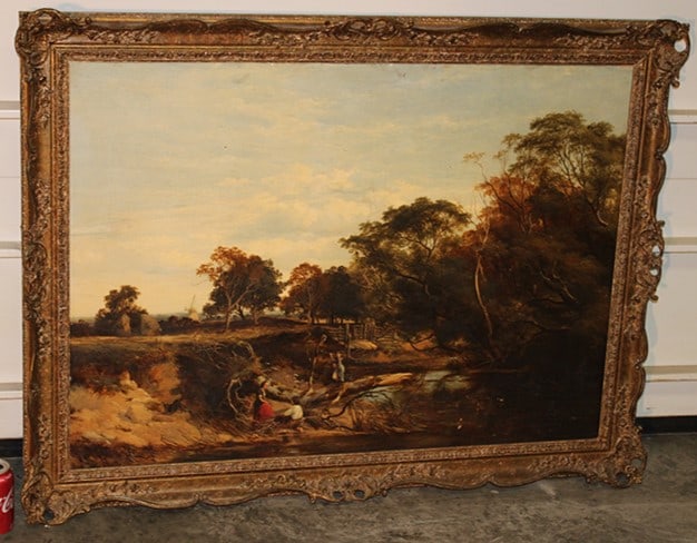 19th Century Painting of Kids Play by a Pastoral Stream Signed A.W. Williams: 19th Century Painting of Kids Play by a Pastoral Stream Signed A.W. Williams. Alfred Walter Williams 1824-1905. In a nice frame with early wooden stretchers and tags. In nice condition, no rips or tea