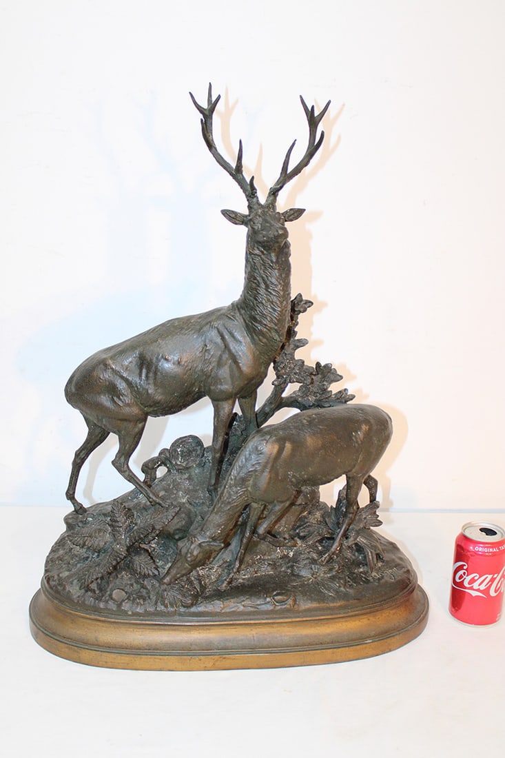 Large 26" Stag Sculpture Signed A. Waagen 1833-1898 (1 of 7)
