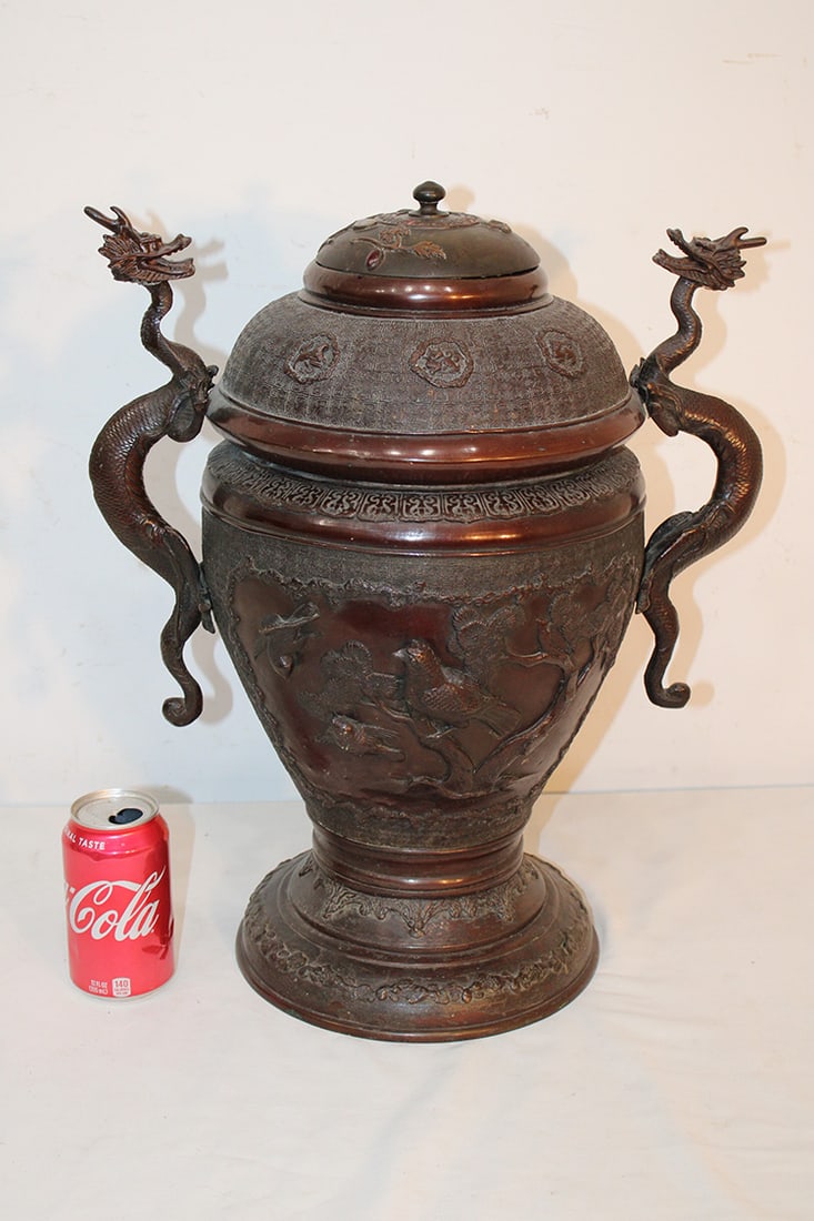 Antique Bronze Japanese Censor/Temple Jar with Dragon Handles (1 of 6)