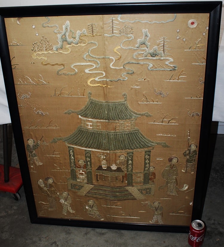 Early Antique Chinese Embroidered Panel Done in Silk (1 of 7)