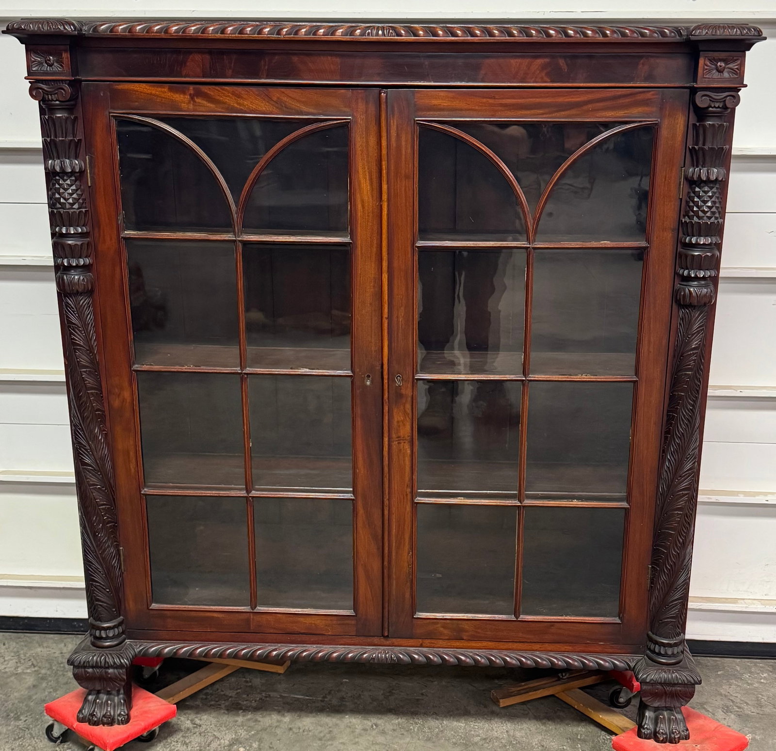 Nice 19th C. Acanthus carved two door bookcase. (1 of 6)