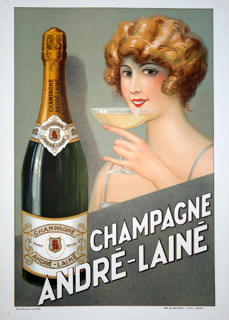 CHAMPAGNE ANDRE LAINE ORIGINAL VINTAGE POSTER (1 of 1)