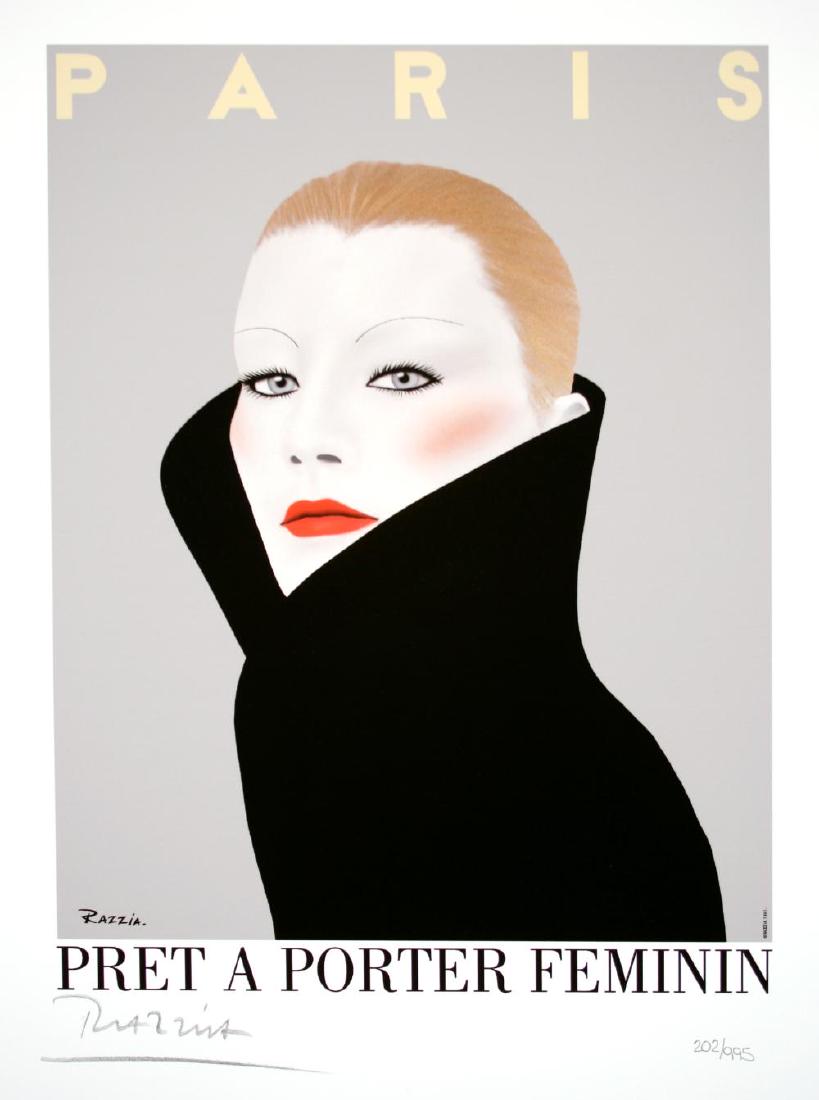 RAZZIA - PRET A PORTER - HAND SIGNED AND NUMERED: RAZZIA - PRET A PORTER - LIMITED. ED. This is one of a series of 6 signed and numbered prints created by the great French poster artist, Gerard Courbouleix, known as Razzia. This print measures 10.5" 