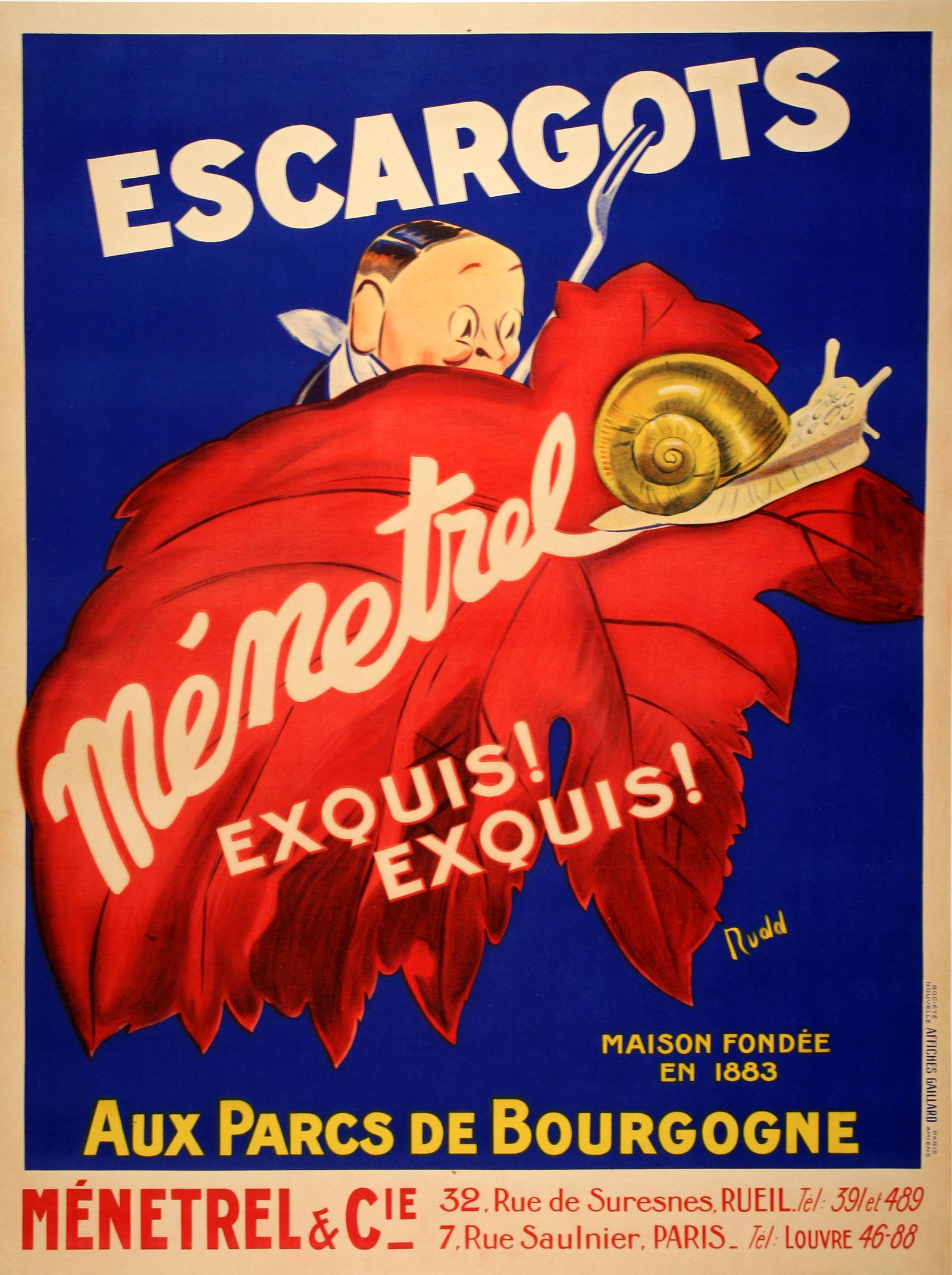 Escargots Menetrel Original Poster by Rudd c1925 (1 of 1)