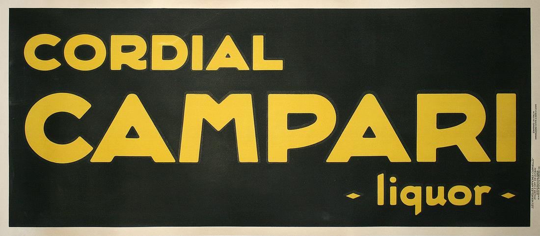 Original Leonetto Cappiello Poster Banner for Cordial Campari c1925: Made at the same plant as the famed Bitter Campari, Cordial Campari is a sweeter, more syrup-like liqueur based in a raspberry distillate. Cordial Campari was introduced in the middle of the 20th cent