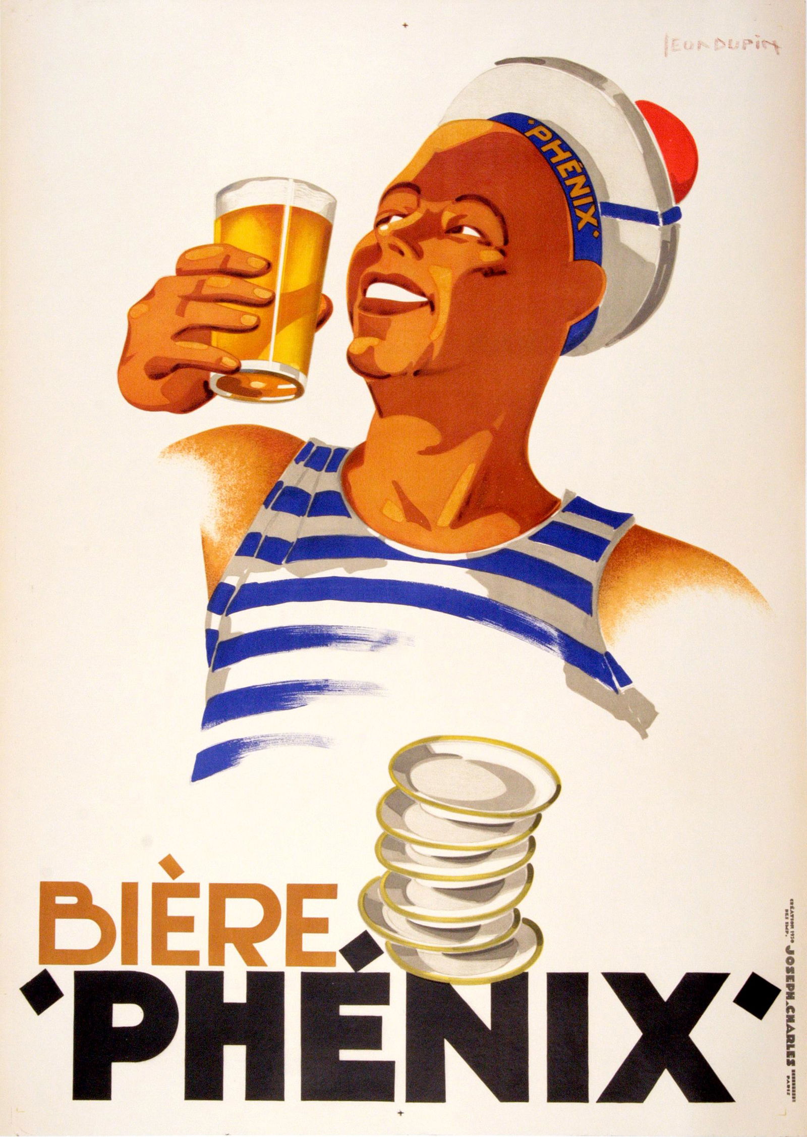Biere Phenix Original Vintage 1930 Poster by Leon Dupin Sailor Drinking Beer (1 of 1)