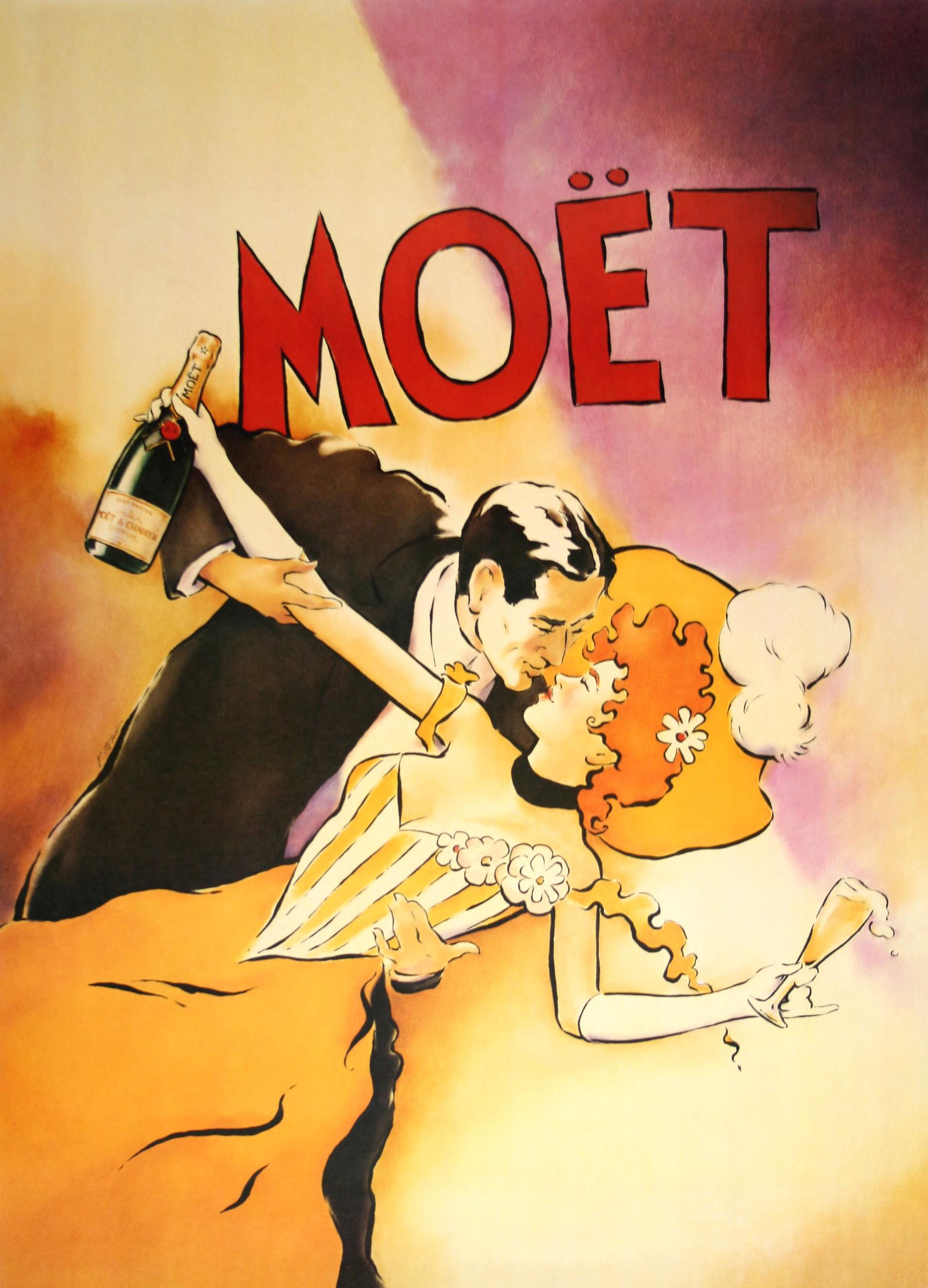 Original Moet Champage Couple Poster 1996 by Vince McIndoe (1 of 1)