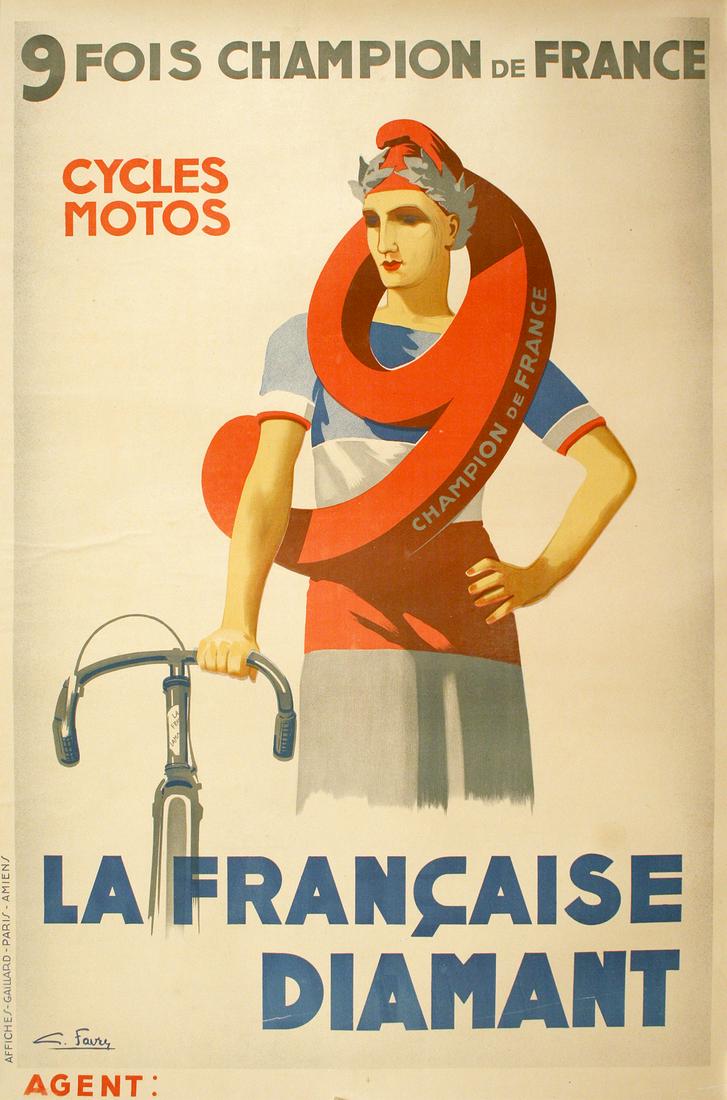 Original Vintage Cycling Poster La Francaise Diamant by Favre Bicycle Moto C1935 (1 of 1)