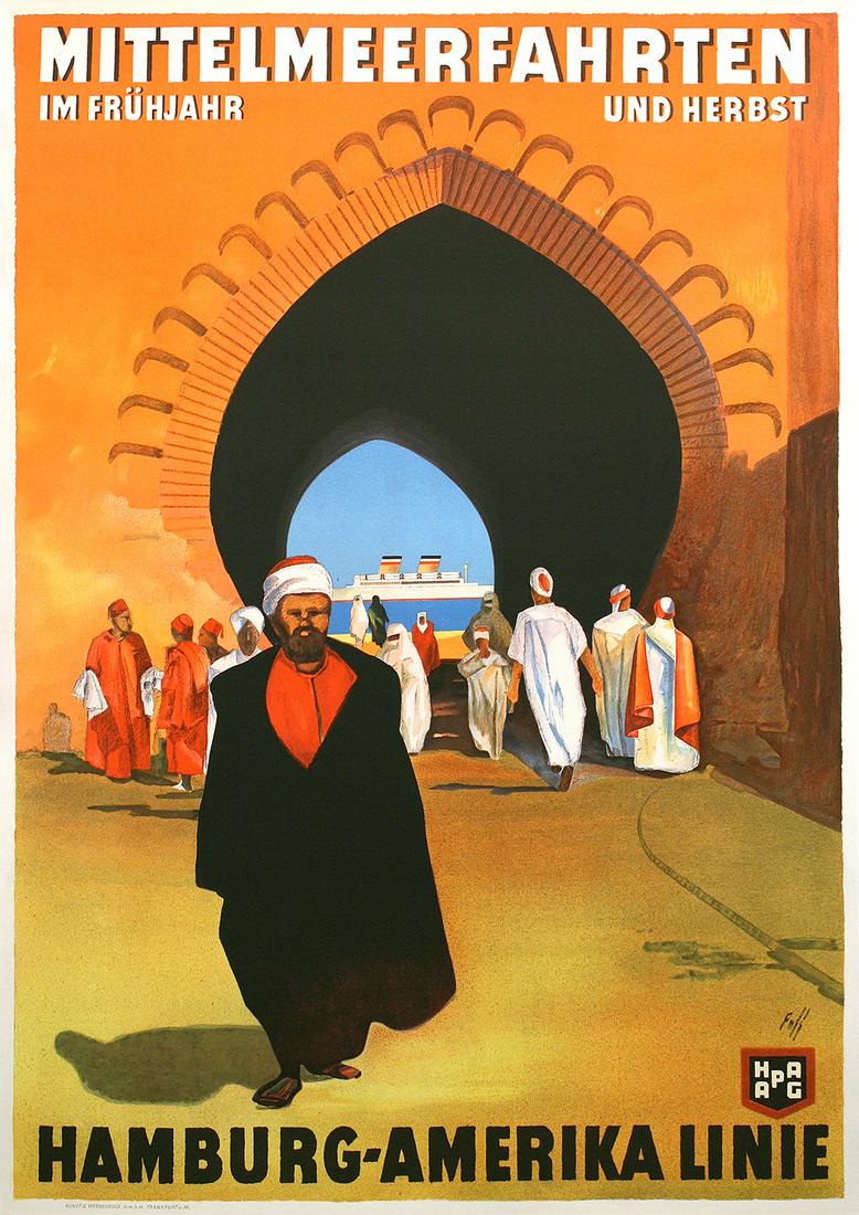 Original Vintage Hamburg Amerika Line Mittelmeerfahrten Travel Poster North Africa c1935 by Albert (1 of 1)