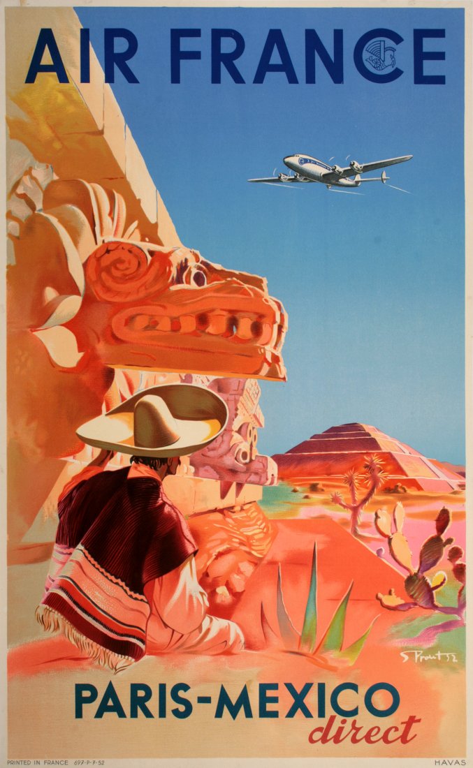 Original Air France 1952 Poster for Travel from Paris to Mexico (1 of 1)