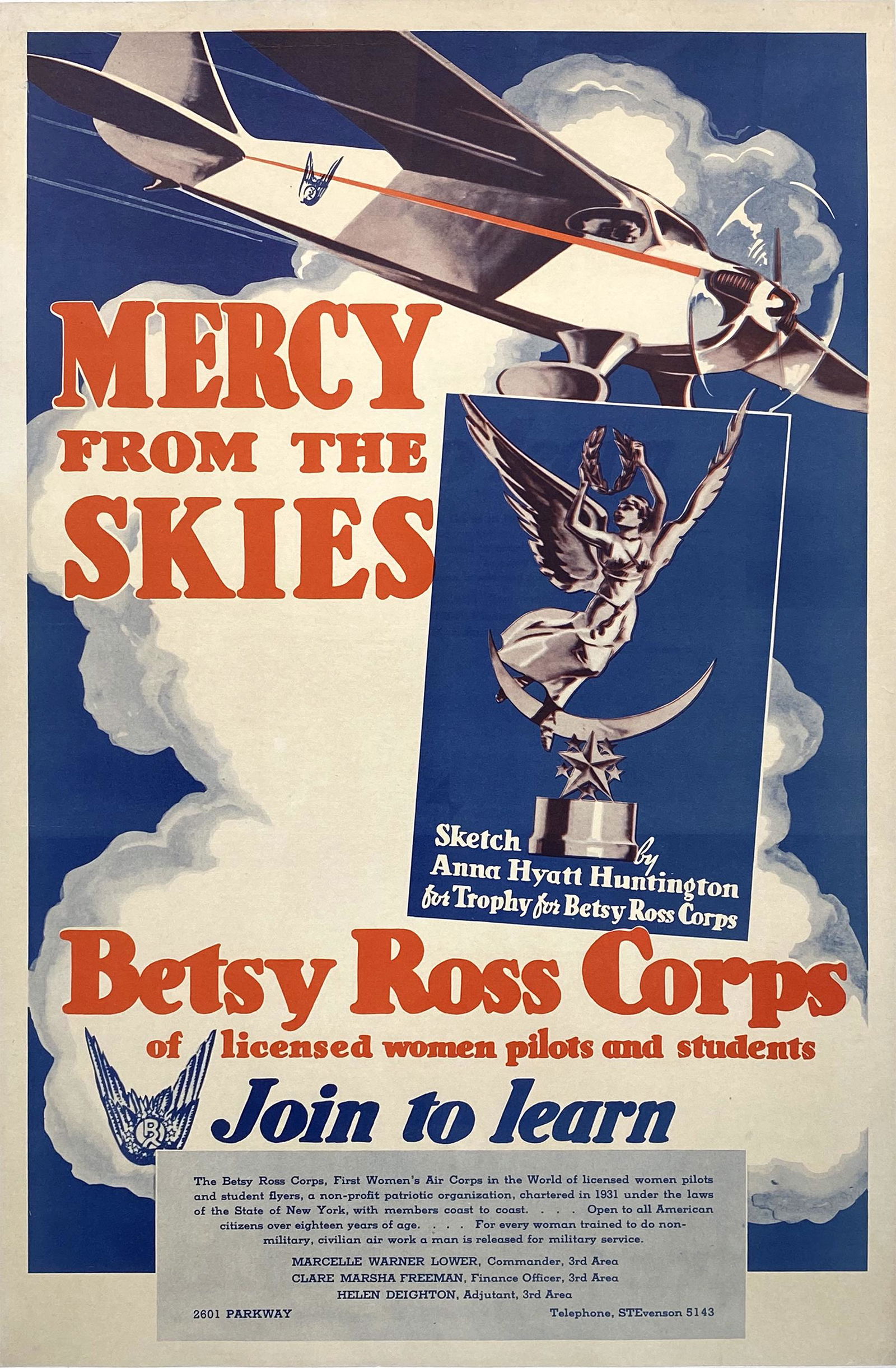 Original Vintage Female Aviation Poster Betsy Ross Corps Mercy from the Skies c1931 (1 of 1)
