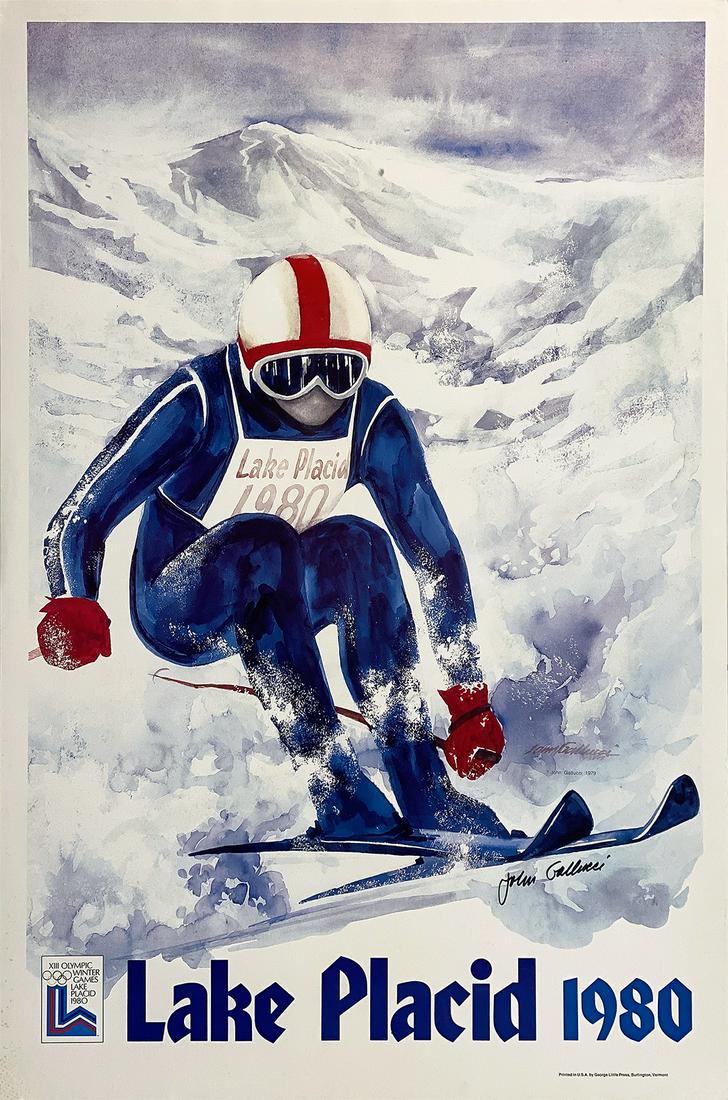 Lake Placid Winter Olympics 1980 - Skier Original Vintage Poster by John Gallucci Signed (1 of 1)