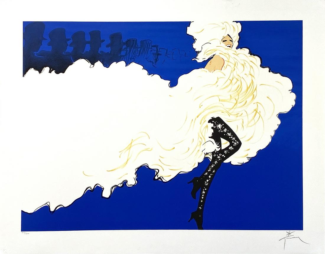 Original Signed and Numbered Print by Rene Gruau Follies c1989: Rene Gruau (1909-2004) is one of the most recognized poster artists of the 21st Century. Gruau was a fashion illustrator whose exaggerated portrayal of fashion design through painting has had a lastin