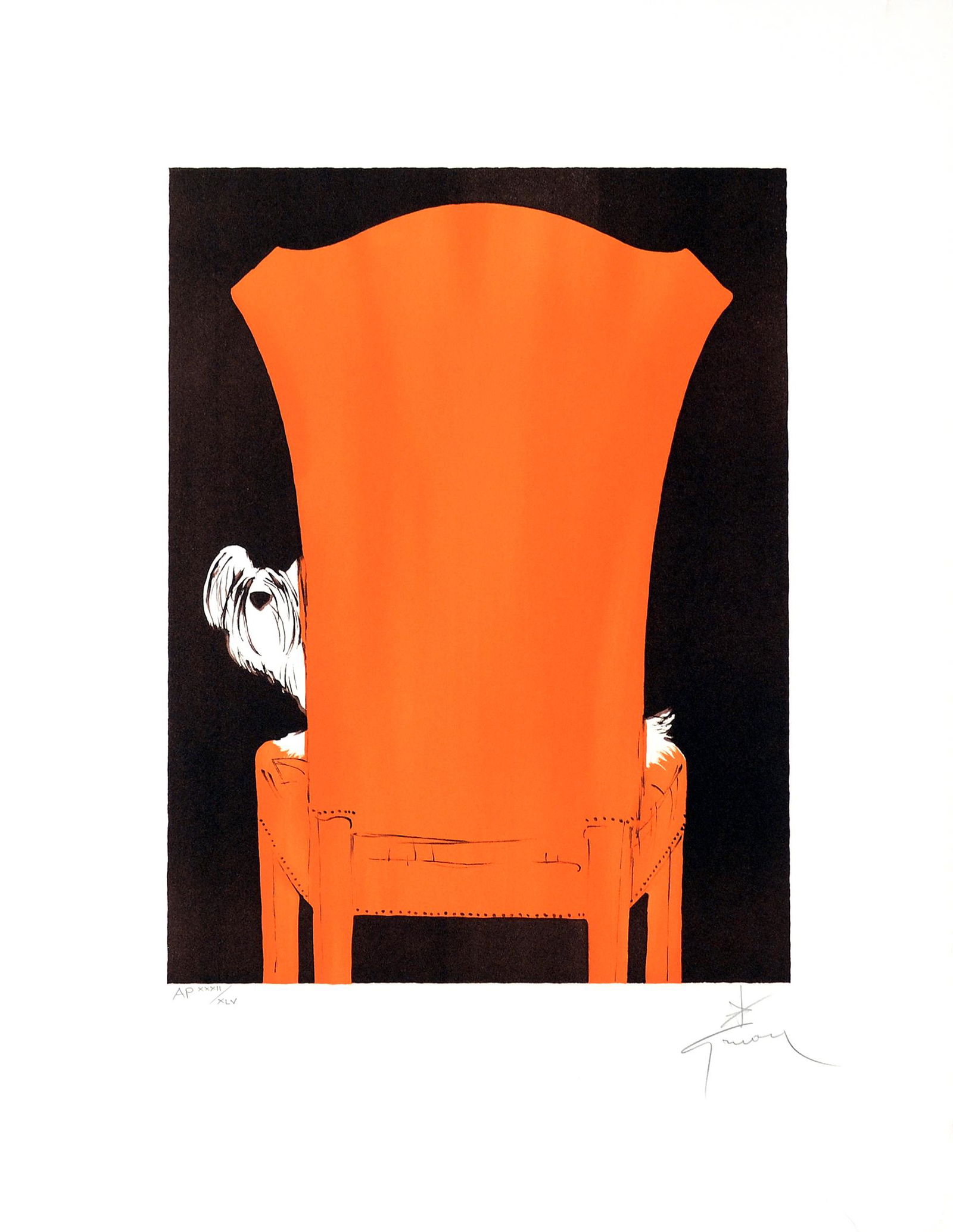 Rene Gruau Hand Signed and Numbered Print c1989 Pooch in Chair (1 of 1)